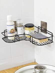 Corner Storage Rack Without Punching For Kitchen And Bathroom Storage Wall Iron Tripod Black 1 Piece - Black - View 1