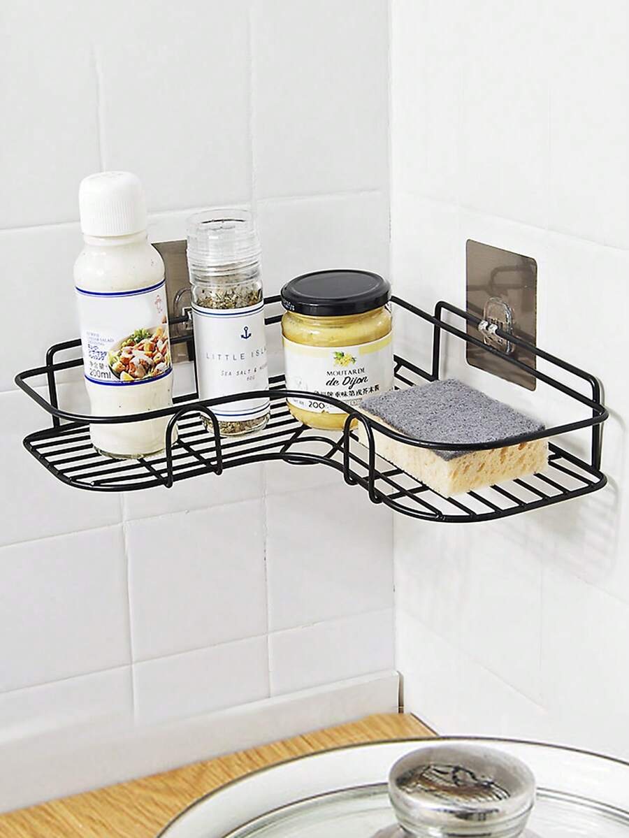 Corner Storage Rack Without Punching For Kitchen And Bathroom Storage Wall Iron Tripod Black 1 Piece - Black - View 1