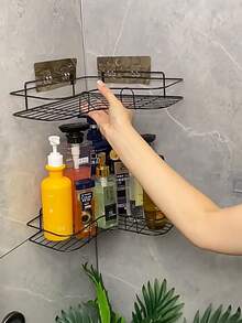 Corner Storage Rack Without Punching For Kitchen And Bathroom Storage Wall Iron Tripod Black 1 Piece - Black - View 6