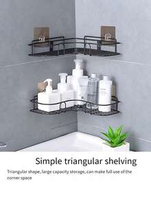 Corner Storage Rack Without Punching For Kitchen And Bathroom Storage Wall Iron Tripod Black 1 Piece - Black - View 5