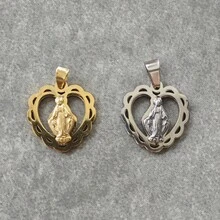 1個復古不鏽鋼聖母形狀的吊墜,中空設計 - 銀色 - 查看 1