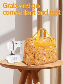 1 件黄色榛子蜻蜓印花工艺图案缝纫机包 + 拉杆插袋时尚可爱风涤纶方形大容量双层可手提拉链模型收纳整理袋，可作为送给朋友、家人的礼物 - 彩色 - 查看 1