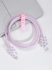 Eva 数据线收纳袋 + 粉色爱心 1.5m 绕线器 + 防断线固定器 + Tpu 充电头保护套 6 件/套，兼容 20w 快充数据线 兼容 数据线保护套，充电器保护套 - 粉色 - 查看 3
