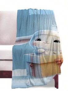 1片數字印花法蘭絨兔紋毯,柔軟暖和,適用於客廳沙發,辦公室午休毯,寵物,旅行,露營,全年適用