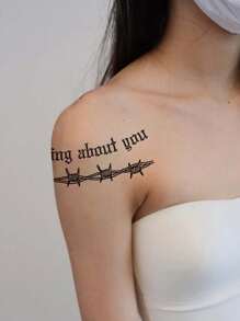 Tatuaje Temporal Impermeable Con Patrón Sexi De Flor Y Letra Para El Pecho Y El Hombro, Adecuado Para Hombres Y Mujeres - Negro - Ver 3