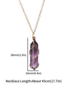 1pc Fashionable Hexagonal Column Crystal Necklace, Natural Stone Handmade Copper Wire Wrapped Pendant, Amethyst & Tiger's Eye Jewelry Necklace
