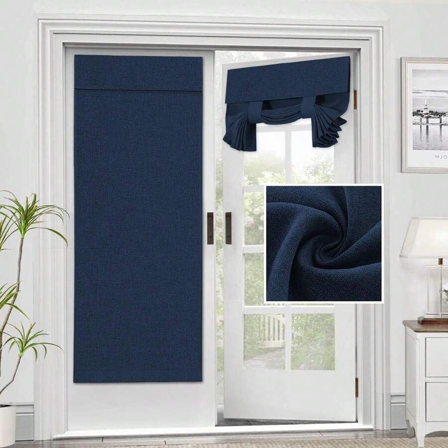 French Door Curtains Linen Textured Privacy French Door Blinds Kitchen Window Curtains Waterproof Room Darkening Curtains For Glass Door Tie Up Shade For Bedroom, 1 Panel - 海軍藍 - 查看 1