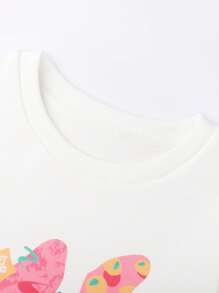 ANNIL Tween Girl Casual Cartoon Print Crew Neck Sweatshirt - White - View 4