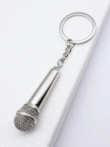 1 件創意音樂主題麥克風鑰匙圈 - 銀色 - 查看 2