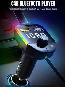 Black Wireless Car Mp3 Player With Charging Function, Multifunctional Hands-free Speakerphone A9 Suitable For Vehicles With Colorful Light - Black - View 4