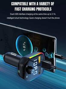 Black Wireless Car Mp3 Player With Charging Function, Multifunctional Hands-free Speakerphone A9 Suitable For Vehicles With Colorful Light - Black - View 6