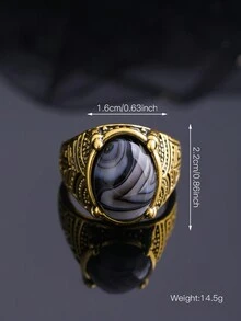 歐美時尚運動潮流男士天然黑色瑪瑙石彩色石頭復古華麗男戒
