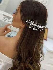 1pc Women's Silver Rhinestone Bridal Headpiece Set With Earrings, Suitable For Bride Wedding, Party - Silver - View 7