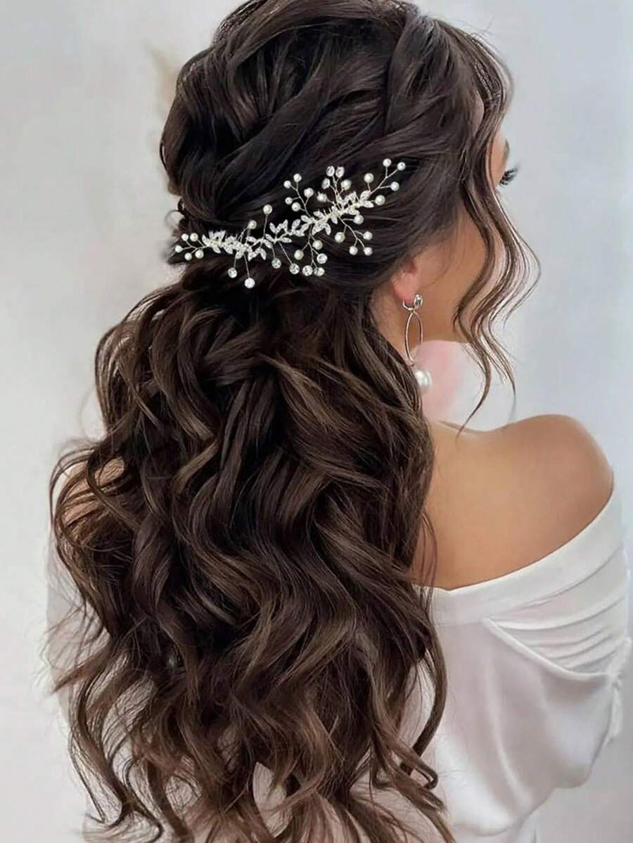 1pc Women's Silver Rhinestone Bridal Headpiece Set With Earrings, Suitable For Bride Wedding, Party - Silver - View 1