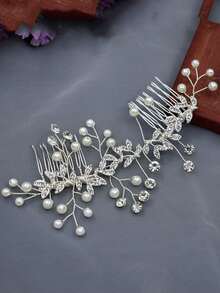 1pc Women's Silver Rhinestone Bridal Headpiece Set With Earrings, Suitable For Bride Wedding, Party - Silver - View 5