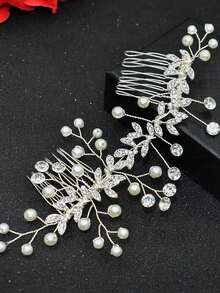 1pc Women's Silver Rhinestone Bridal Headpiece Set With Earrings, Suitable For Bride Wedding, Party - Silver - View 2
