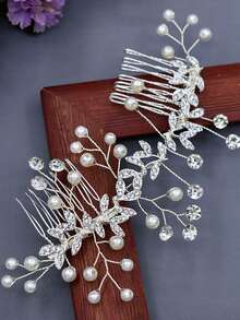 1pc Women's Silver Rhinestone Bridal Headpiece Set With Earrings, Suitable For Bride Wedding, Party - Silver - View 6