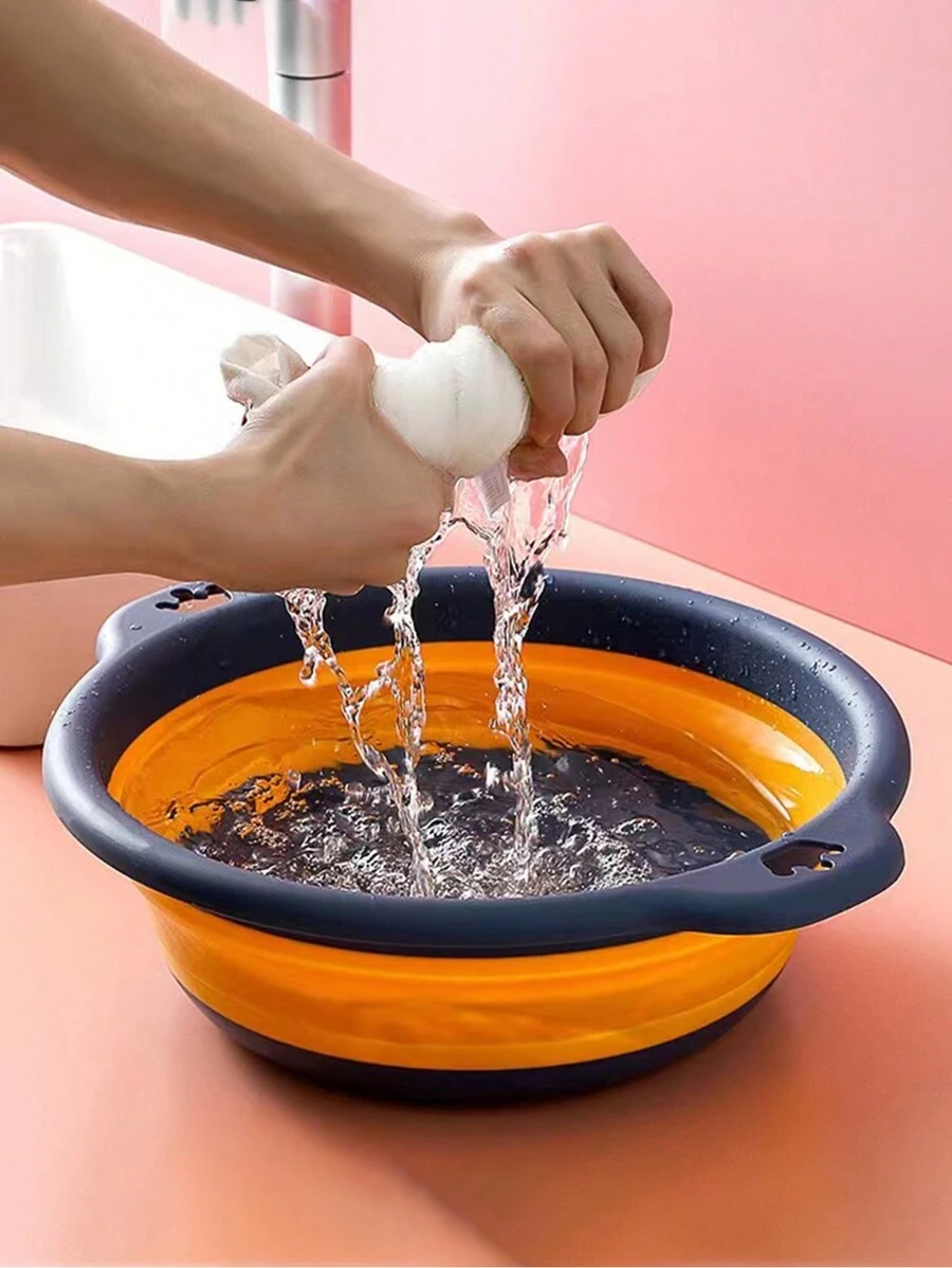 1pc Home Folding Face Basin For Bathroom, Portable And Space Saving Footbath For Children, Babies, Storage Basin, Large Size, Creative Design - Blue - View 1