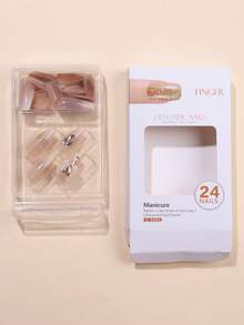 24pcs Extra Long Coffin Shaped French Gradient Glittery False Nails With Rhinestones And 1pc File And 1pc Jelly Glue - Multicolor - View 8