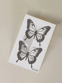 CAT QUEEN ART 4入組藍色草本半永久性紋身貼紙蝴蝶圖案,持久耐用,不反光,適用於手腕、身體、果汁貼紙 - 黑色 - 查看 9