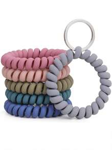 6 Piezas Brazalete De Llavero En Espiral, Llavero Y Muñequera, Cadena De Llaves De Muñeca En Espiral, Colores Surtidos - Multicolor - Ver 1