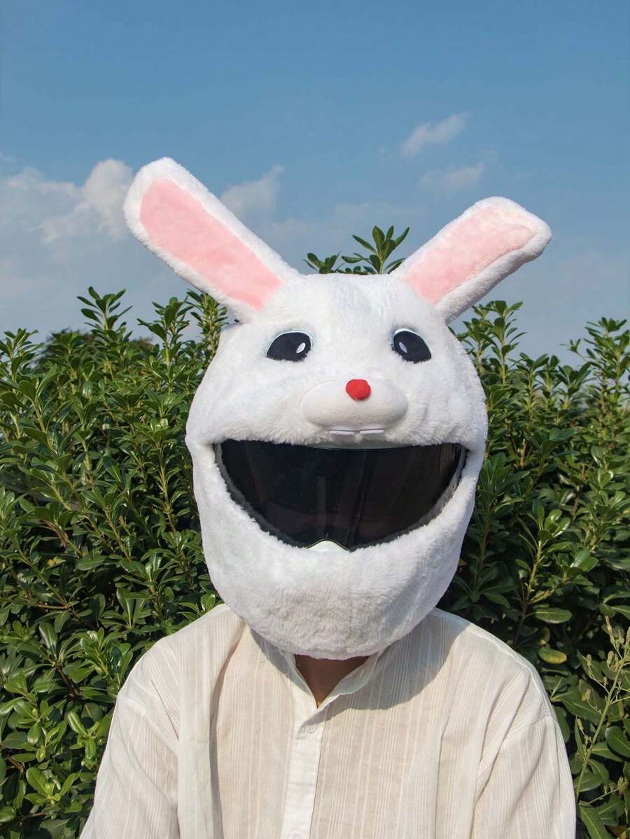 Cubierta De Casco Con Diseño De Orejas De Conejo Blanco - Blanco - Ver 1