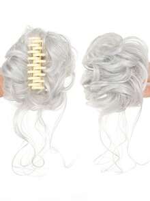 女用假髮凌亂髮髻髮飾女性鬆波捲髮夾髮包合成髮髻爪夾髮夾 - 淺灰色 - 查看 7