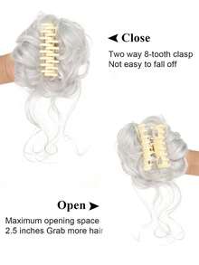 女用假髮凌亂髮髻髮飾女性鬆波捲髮夾髮包合成髮髻爪夾髮夾 - 淺灰色 - 查看 3