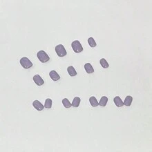 24pcs/set Short Square Press-on False Nails In Simple & Pure Style, With Lavender Purple Color And Gentle Design. Including Jelly Glue And Nail File. Suitable For All Women - Purple - View 3