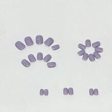 24pcs/set Short Square Press-on False Nails In Simple & Pure Style, With Lavender Purple Color And Gentle Design. Including Jelly Glue And Nail File. Suitable For All Women - Purple - View 2