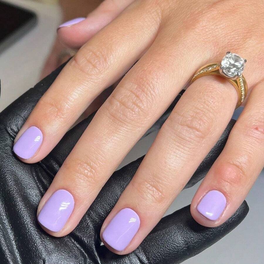 24pcs/set Short Square Press-on False Nails In Simple & Pure Style, With Lavender Purple Color And Gentle Design. Including Jelly Glue And Nail File. Suitable For All Women - Purple - View 1