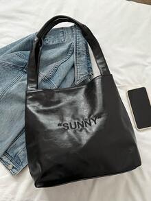 復古大容量 Pu 手提包流浪包,耐用輕便單肩斜背包,休閒時尚通勤包 - 黑色 - 查看 4