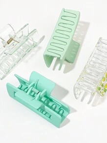 4pcs Light Green & Lake Blue Translucent Frosted Fruit Pear Printed Square Hair Clips Casual,Dopamine Hair Claws Claw Clips Hair Jaw Clip Hair Clamps Hair Clutch Hair Catcher Clip - Multicolor - View 2