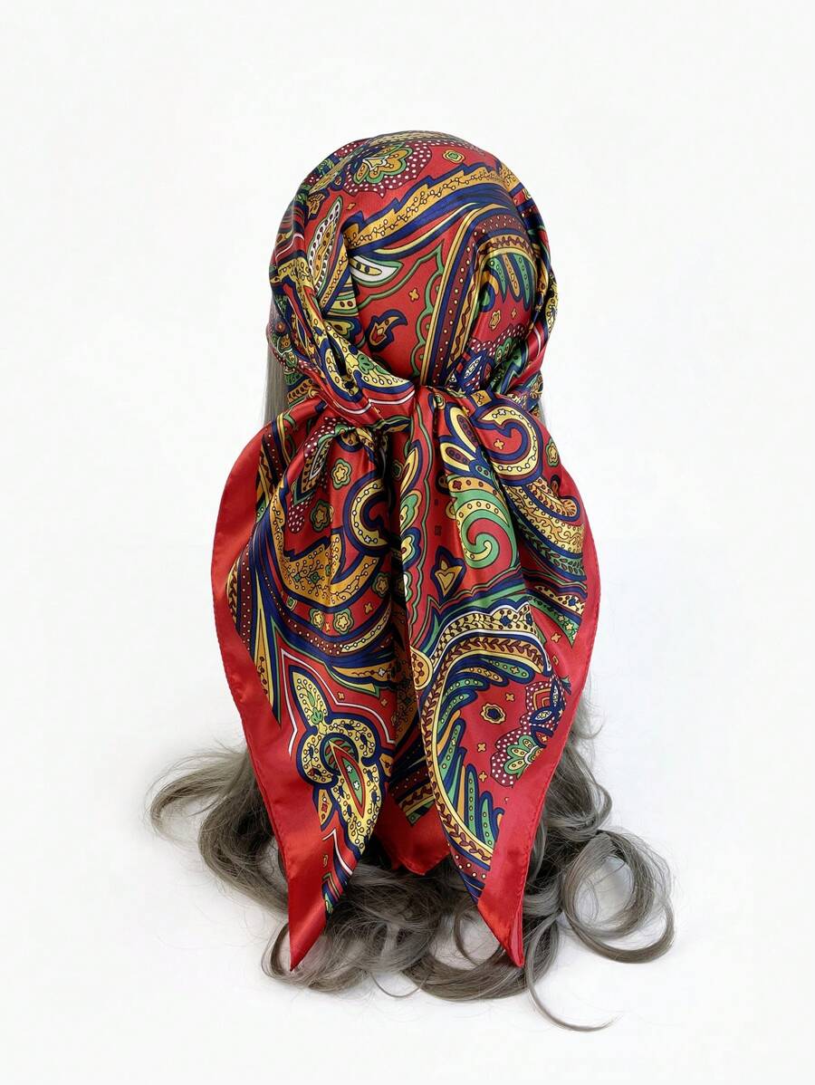 1入組女士仿真絲圍巾,頭巾,腰帶,頭髮配件,大頭巾,圍巾,適用於日常,海灘,戶外活動,節日紅色頭飾