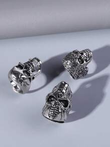 Fashionable and Popular 3pcs Men Skull Decor Ring Punk Hip Pop Style Alloy Material for Jewelry Gift and for a Stylish Look - Multicolor - View 3