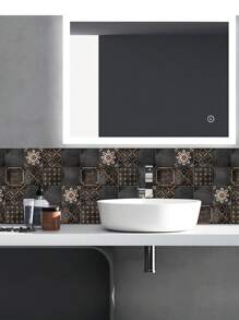 adesivo de azulejo com 7/21 Peça padrão retrô preto, decalque de azulejo à prova d\"água e óleo para banheiro, cozinha, papel de parede de vinil, arte de parede e decoração domiciliar - Preto - Visão 9