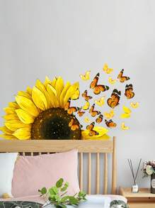 1入組向日葵牆貼花蝴蝶貼紙 - 植物可拆式牆貼,適用於臥室客廳背景牆裝飾兒童房廚房少女房向日葵壁紙,11.8"x23.6" - 彩色 - 查看 2