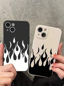 2pcs/Set Flame Pattern Shockproof Phone Case Compatible With Apple And Samsung Phones - Multicolor - View 1