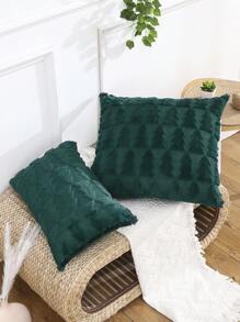 Miater 1入組毛絨質感3d刺繡聖誕樹坐墊套 - 墨綠色 - 查看 7