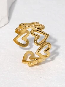 1pc Alla Moda Semplice E Dolce In Acciaio Inossidabile Che Non Scolorisce Scava Fuori L'anello Apri Cuore Amore Per La Festa Delle Donne E L'uso Quotidiano