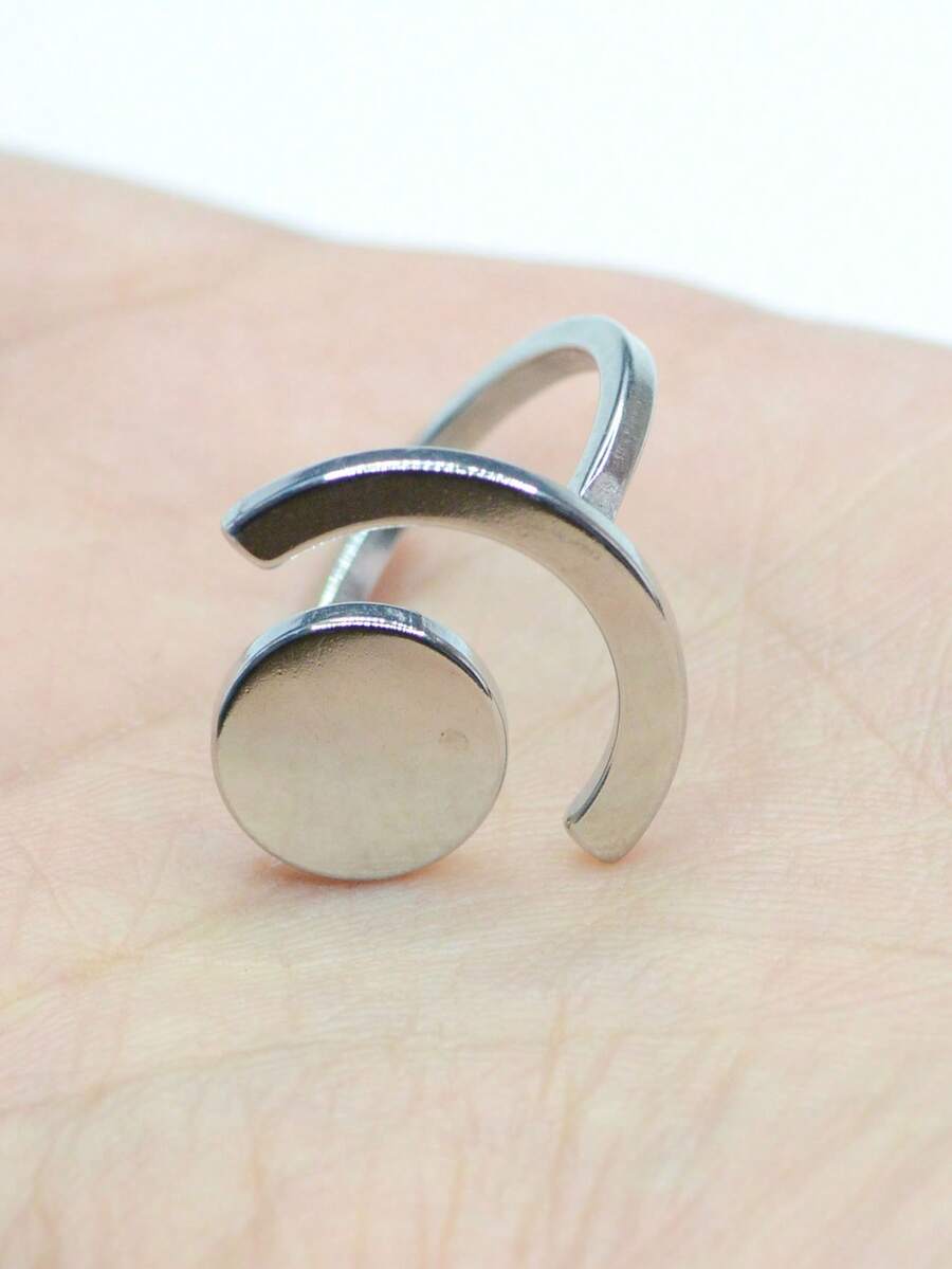 1件新款时尚个性化轻奢风格百搭不锈钢戒指 - 銀色不規則 - 查看 1