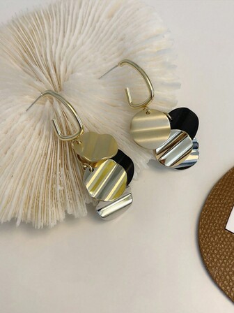 复古色块圆盘流苏耳环和优雅长款吊坠耳环（女士）