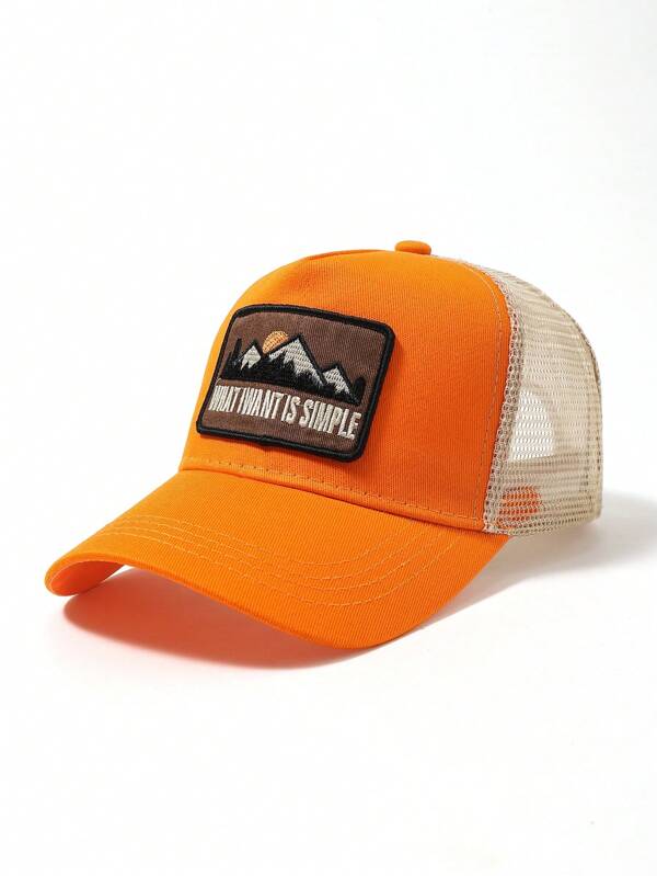1pc Unisex Fashionable Summer Casual Mesh Cap With Embroidered Patch, Netting & Hollow Out Design, Breathable Trucker Cap Suitable For Daily Wear, Outdoor Activities, Sun Protection, Street Dance Performance