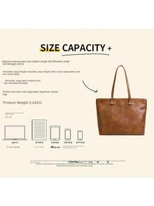 1個pu時尚女性大容量手提包,女式休閒單肩包,手提包,適用於日常使用、工作、休閒 - 棕色 - 查看 8