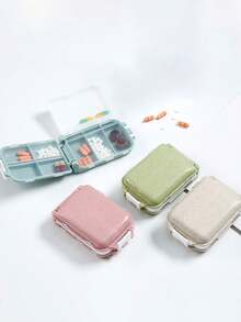 1pc Portable Sealed Medicine Storage Box With 8 Compartments, Pills Separator, Double Layer Design - wheat blue - View 2