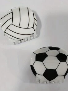 2 件裝女式黑色和白色丙烯酸醋酸籃球形狀髮夾用於固定頭髮