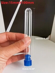 10入組15x100mm透明塑料管容器,透明試管藍色蓋糖果瓶浴鹽容器,婚禮禮品,美容工具,化妝品包裝瓶 - 無色 - 查看 6
