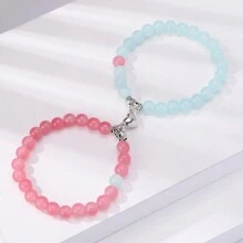 2入組天然能量石手鍊，採用心形磁扣，適用於父親節/母親節手鍊，情侶飾品/節日禮品套裝，Ins風配飾，日常佩戴，適用於海灘/復古風格 - 黑與白 - 查看 9