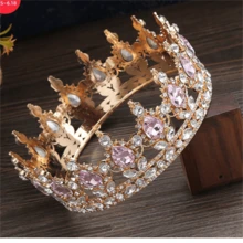 1pc Baroque Style European Crown Tiara For Bridal Wedding Party Costume Performance - Baby Pink - View 2