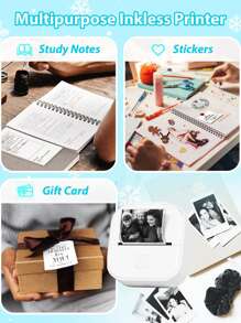 Phomemo 1入組T02便攜式打印機及1卷53mm/2"貼紙熱敏紙，可充電迷你熱敏打印機，高清晰度203 Dpi備註打印機，可通過Phomemo APP無線連接手機和平板電腦，迷你標籤製造機，兼容53mm/2"尺寸的貼紙和非貼紙熱敏標籤紙，適用於便條，閃卡，貼紙，筆記，是學生學習筆記、日誌製作、DIY標籤印刷、生物筆記、照片印刷、文檔等的好工具，可愛的打印機，細小的打印機，口袋式便攜打印機適用於所有人的禮物，情人節禮物，新年禮物 - 白色 - 查看 3